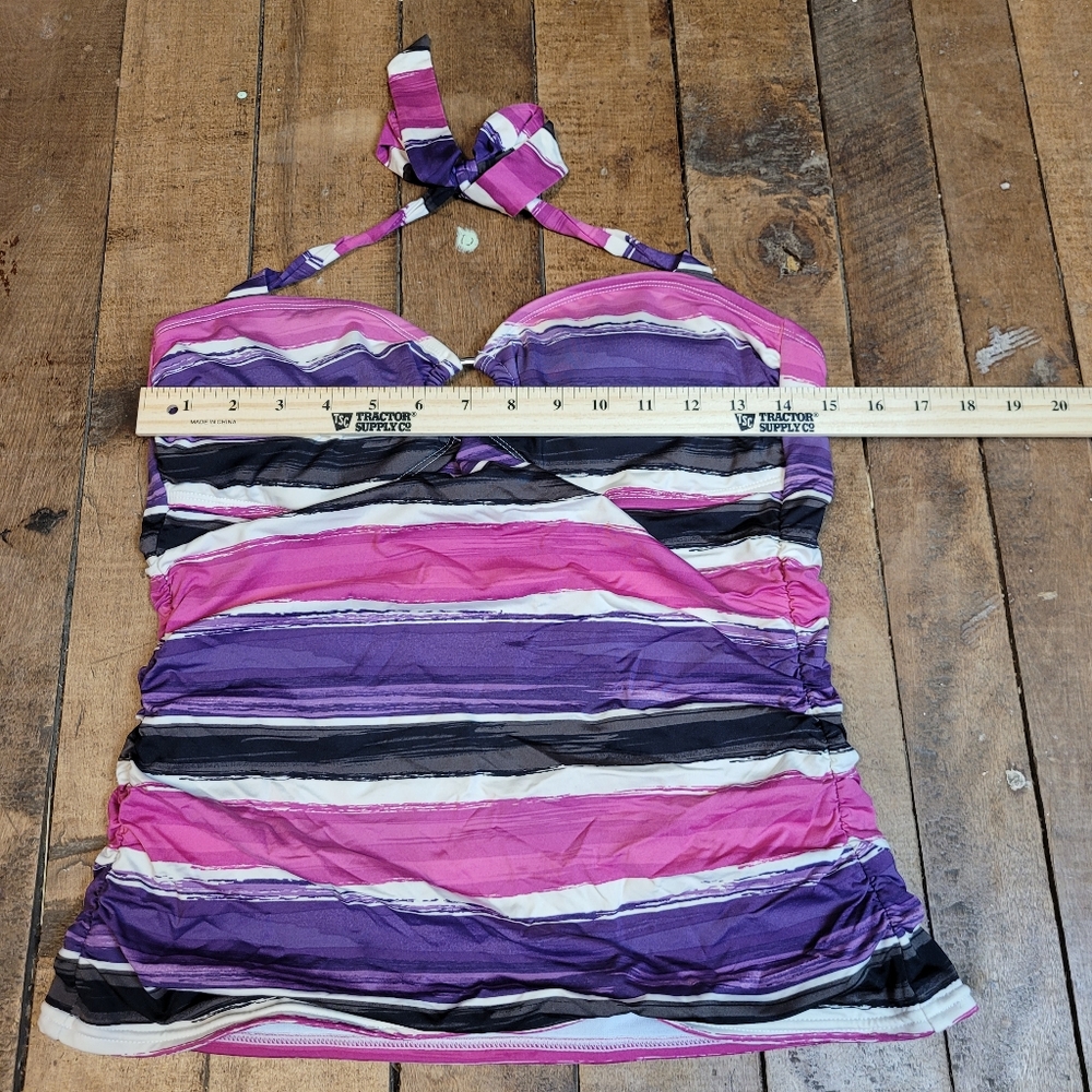 Apt 9 purple Striped Tankini bathing suit Top Lined Shelf Bra Pads - Picture 7 of 7